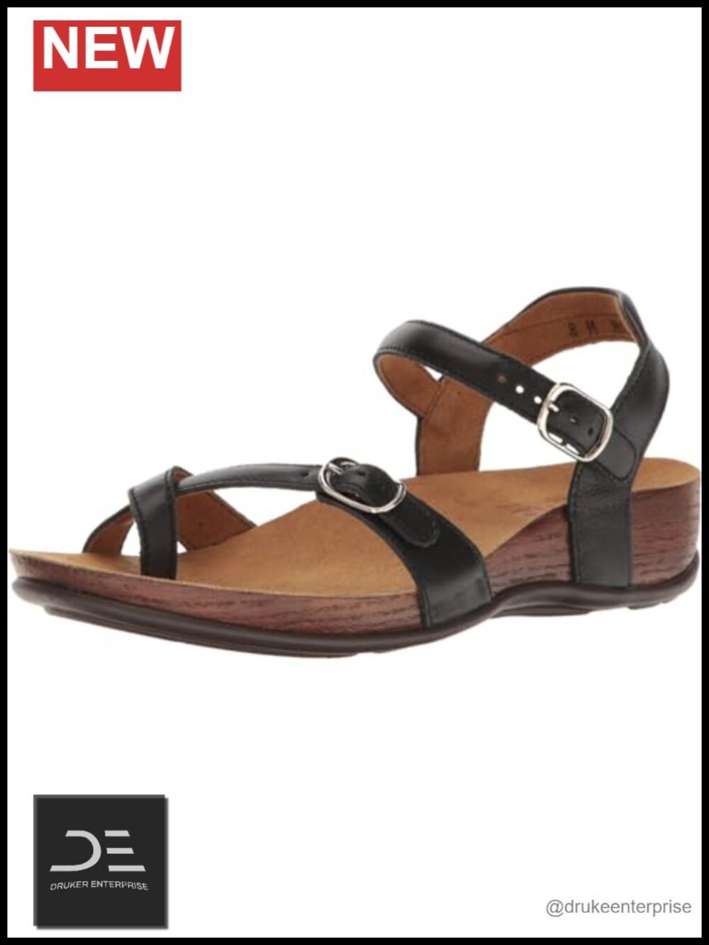 SAS Pampa Leather Toe Loop Sandal Wedge Low Heel Buckle Slingback